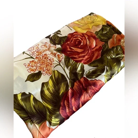 100% Silk Rose Pattern Scarf | Light Weight | Colorful - Picture 8 of 8